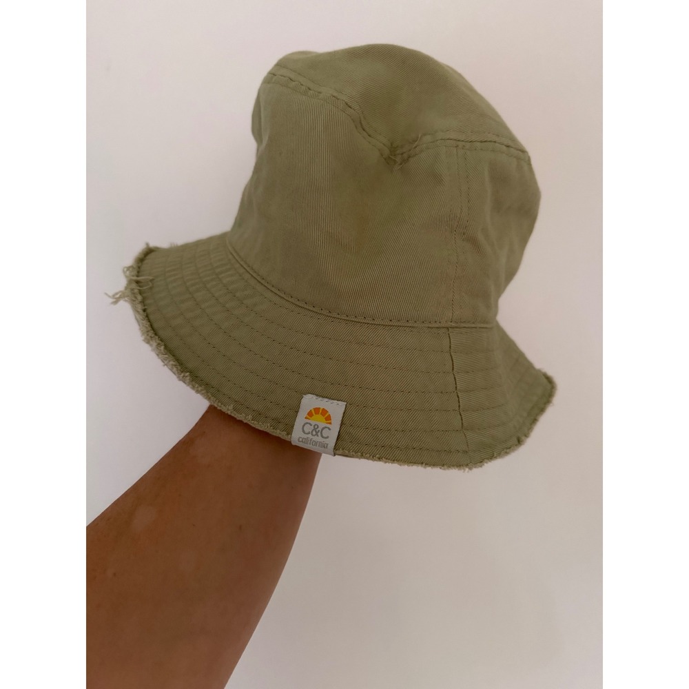 C&C California Bucket Hat Olive Green Khaki Frayed Edge Cotton Sun Hat RN109028